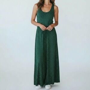 Banana Republic Dress Women X Large Green Maxi Geometric Jersey Knit Stretch